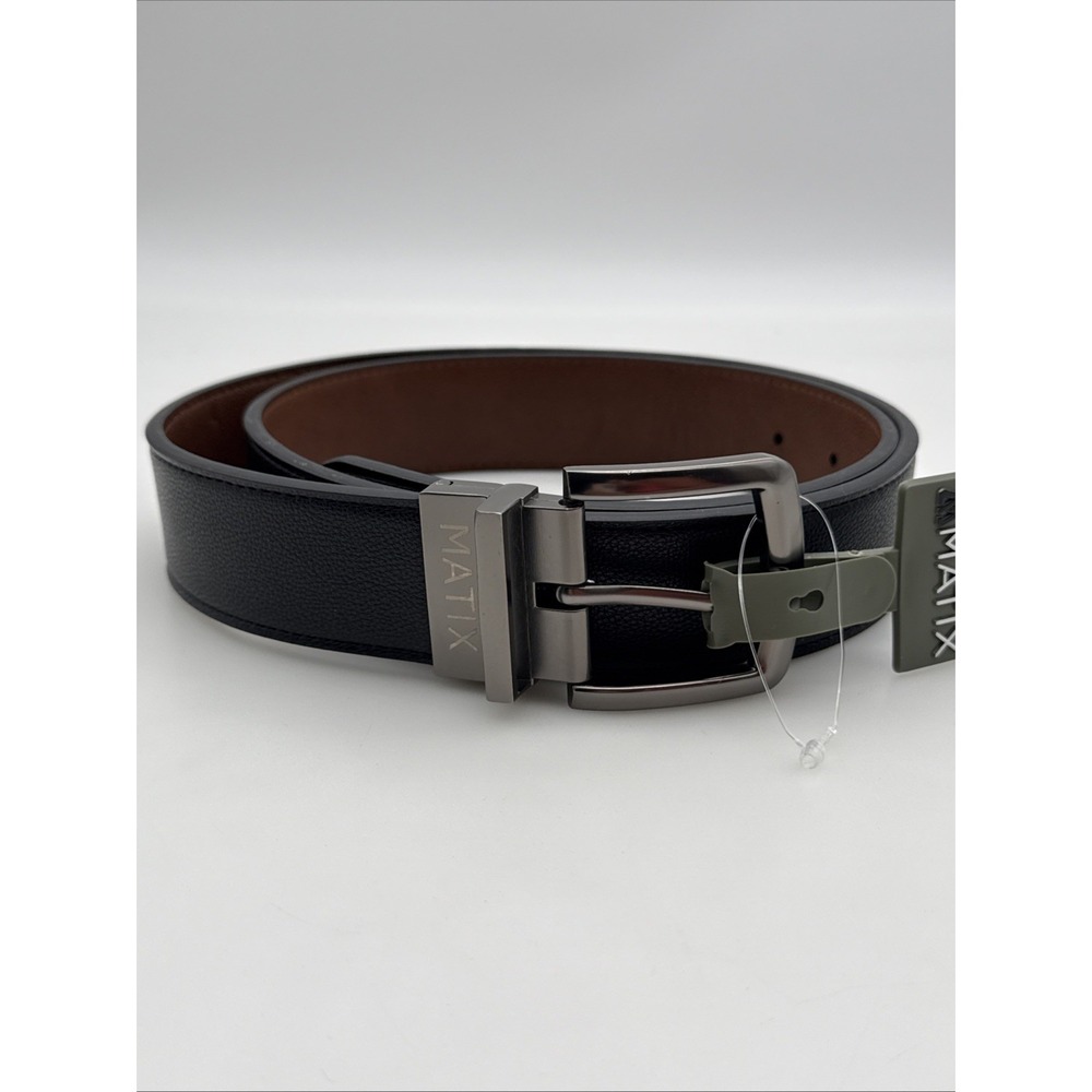 Matix Faux Leather Belt Men's Adult Size 38 Double Sided Black & Cognac New